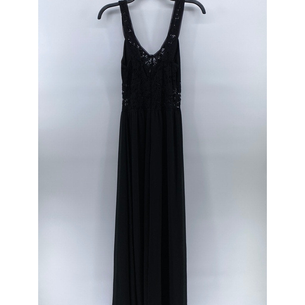 BOLBOU Women's Black Floral Lace Scoop-Neck Sleeveless Maxi Dress SZ S