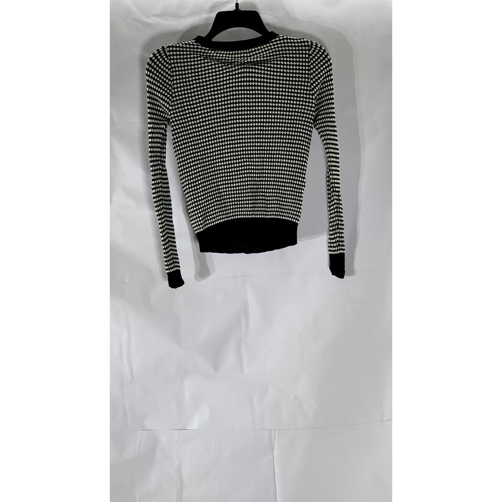 ZARA KNIT Women's Black-White Textured Button-Up Long Sleeve Cardigan SZ S