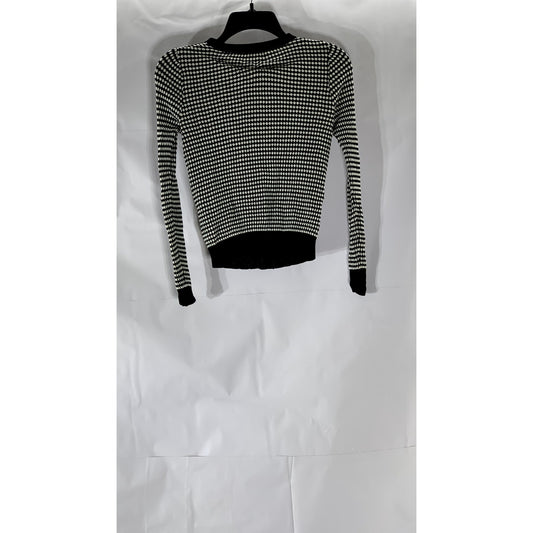 ZARA KNIT Women's Black-White Textured Button-Up Long Sleeve Cardigan SZ S