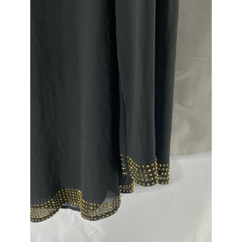 DOUBLE ZERO Women's Black Sheer V-Neck Long Sleeve Studded Lightweight Top SZ L