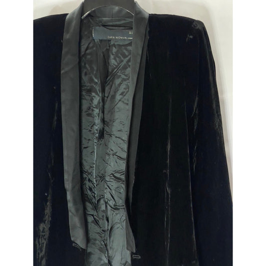 ZARA STUDIO Women’s Black Velvet Double Breasted Shawl Collar Blazer SZ M