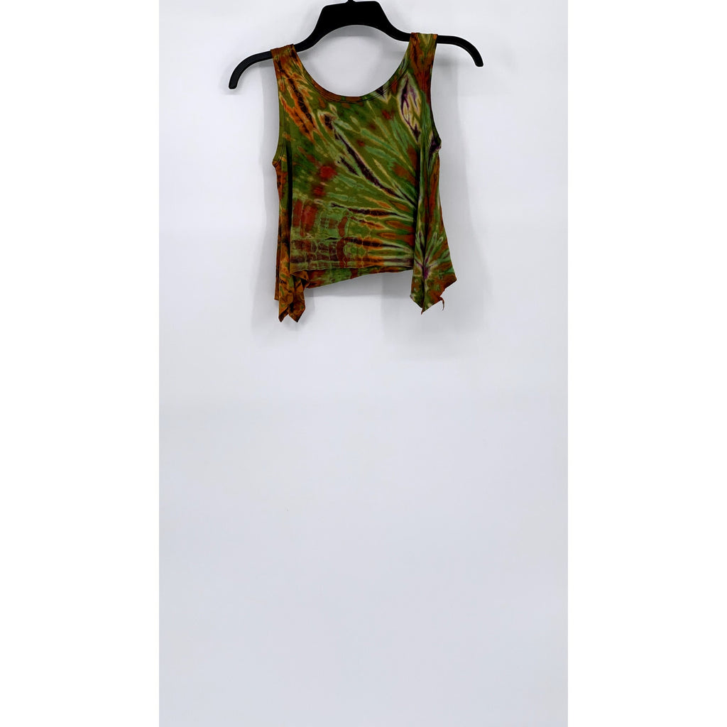 SACRED THREADS Women's Green-Multi Print Asymmetrical Hem Cropped Tank Top SZ OS