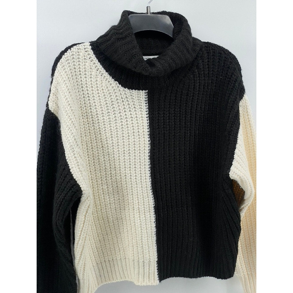 FOR THE REPUBLIC Women's Cream-Black Colorblock Knit Turtleneck Sweater SZ S