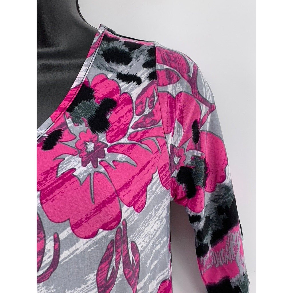 VIXEN Women's Gray-Pink Printed One-Shoulder Sleeve Bodycon Mini Dress SZ S