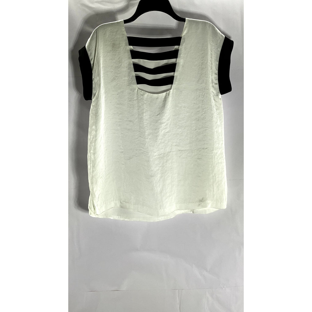 MICHAEL MICHAEL KORS Women's Cream/Black Four-Strap Back Scoop-Neck Top SZ 10