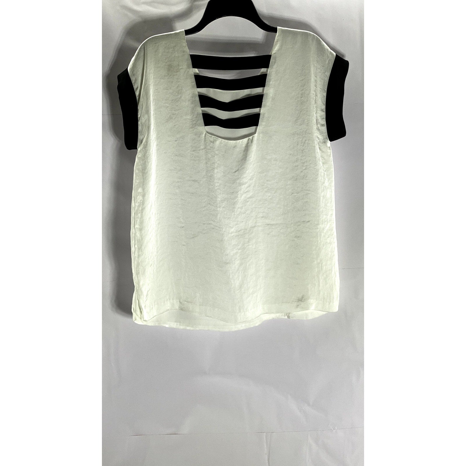 MICHAEL MICHAEL KORS Women's Cream/Black Four-Strap Back Scoop-Neck Top SZ 10