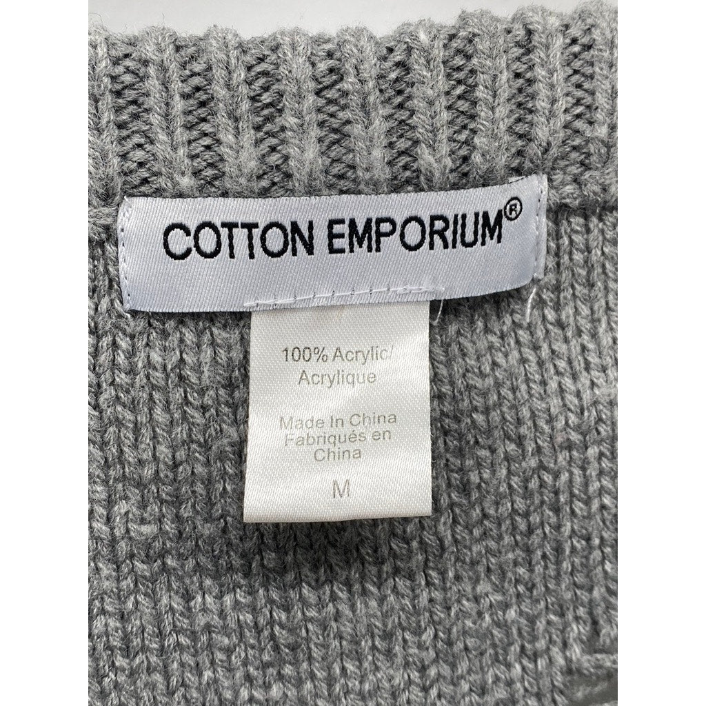 COTTON EMPORIUM Women's Gray Cable Knit Crewneck Distressed Pullover Sweater SZM
