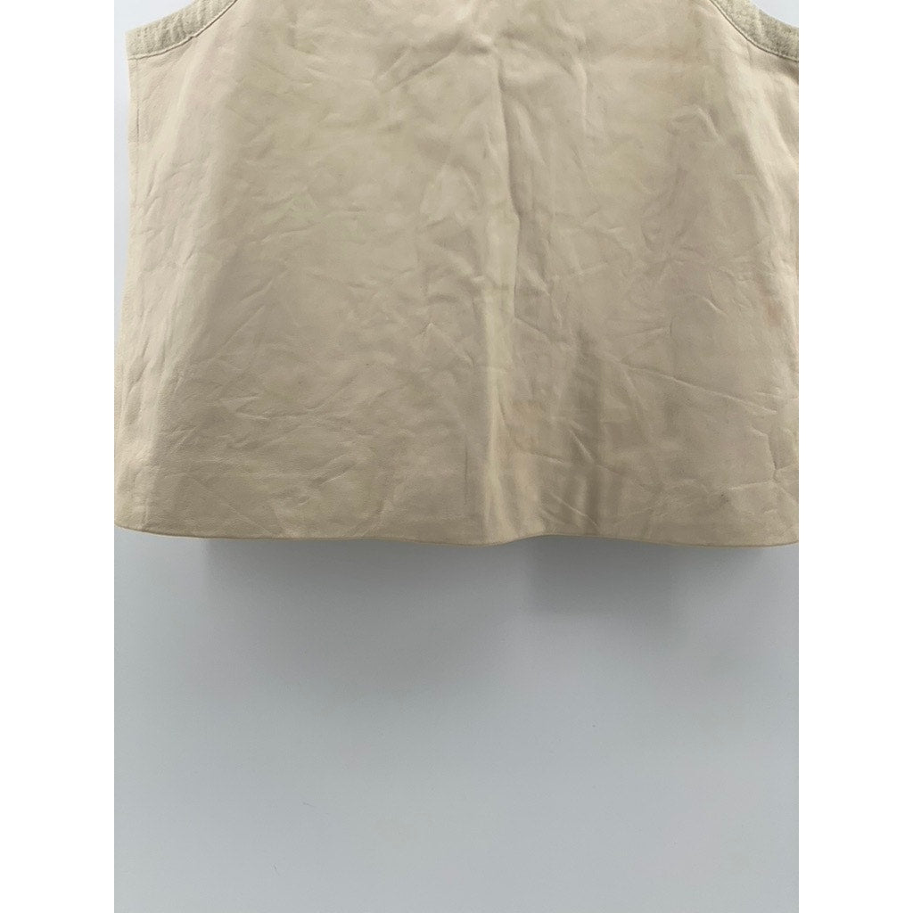 THEORY Women's Beige Scoop-Neck Back Hook Closure Sleeveless Blouse SZ S