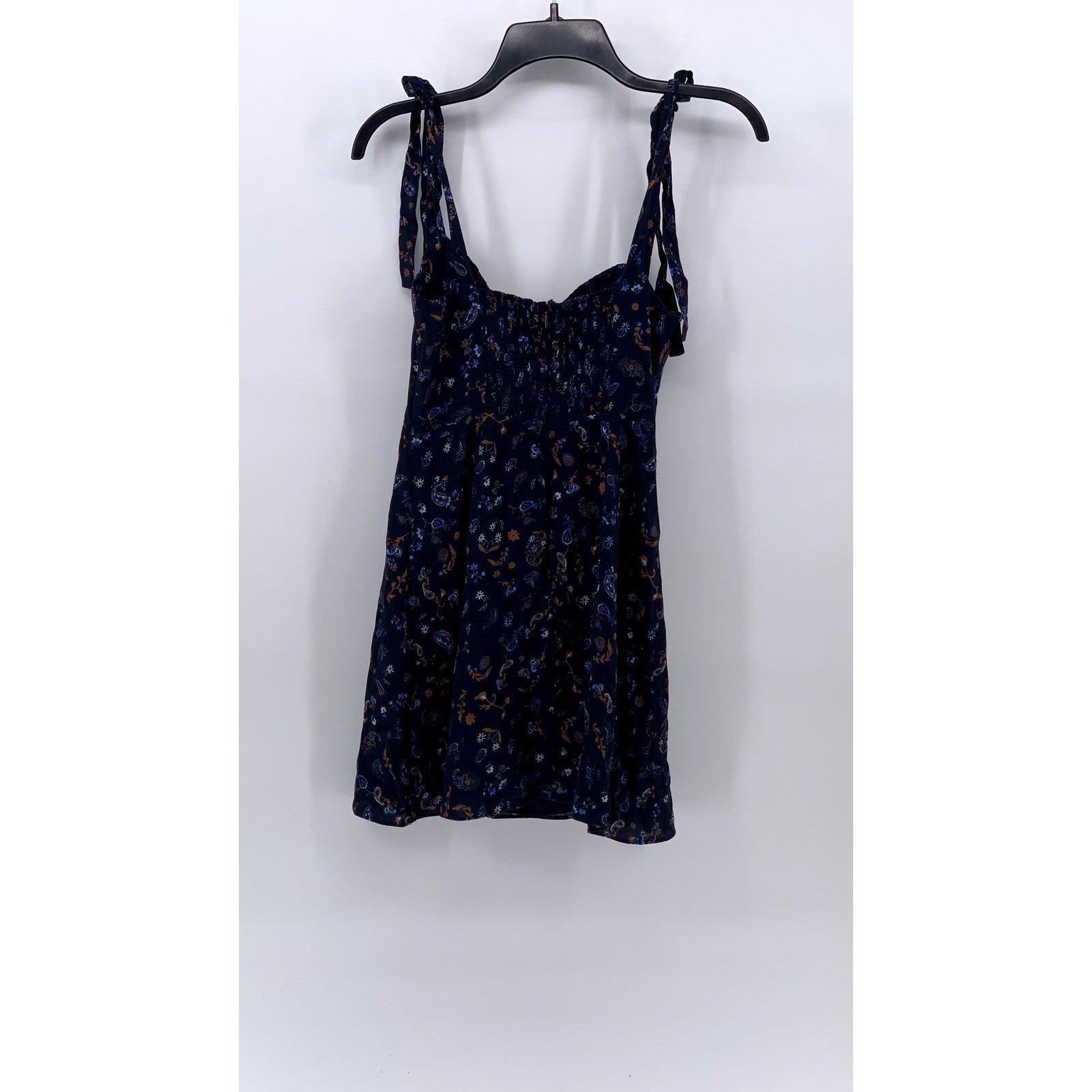 WILFRED Women's Navy Blue Floral V-Neck Tie-Sleeve A-Line Mini Dress SZ XS