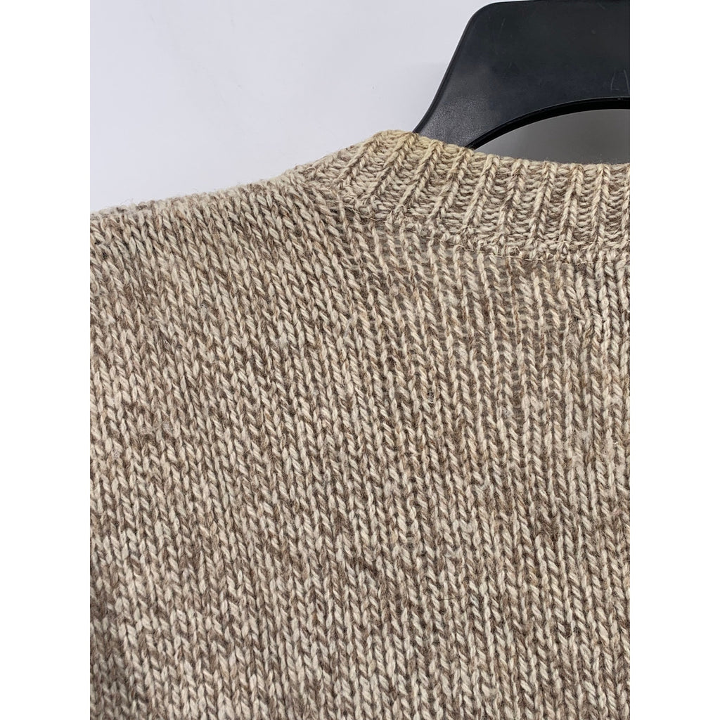 LANDS END Men's Vintage Tan Wool Crewneck Fisherman Knit 90's Sweater SZ M