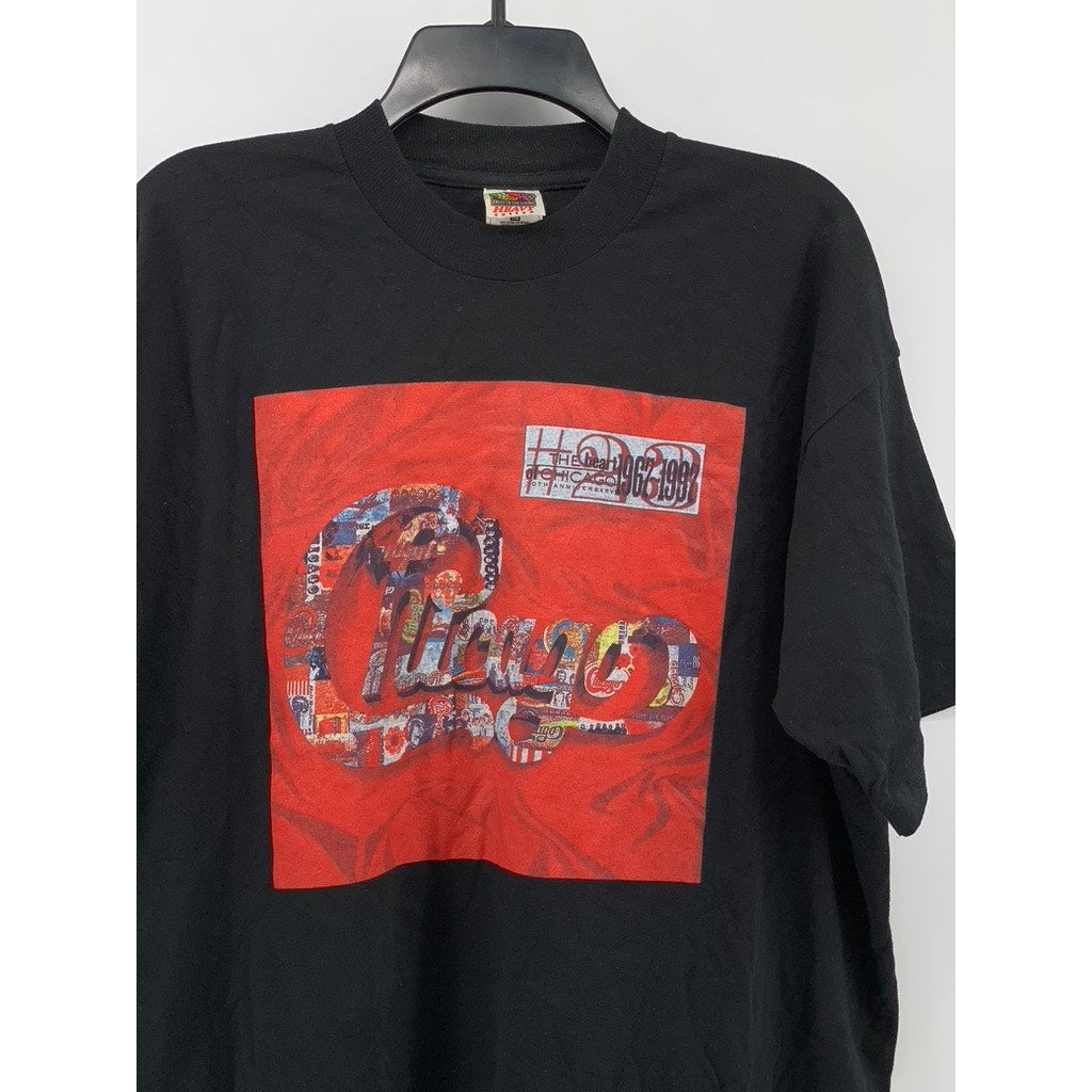 FRUIT OF THE LOOM Men's Vintage Black-Red Chicago Band Anniversary T-Shirt SZ XL