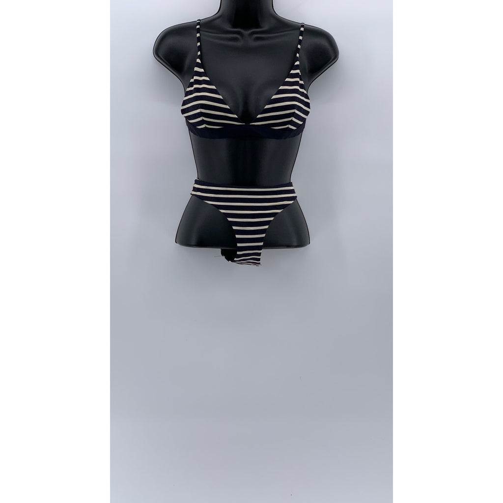 COS Women’s Navy-White Striped 2pc V-Neck Swimsuit SZ 4