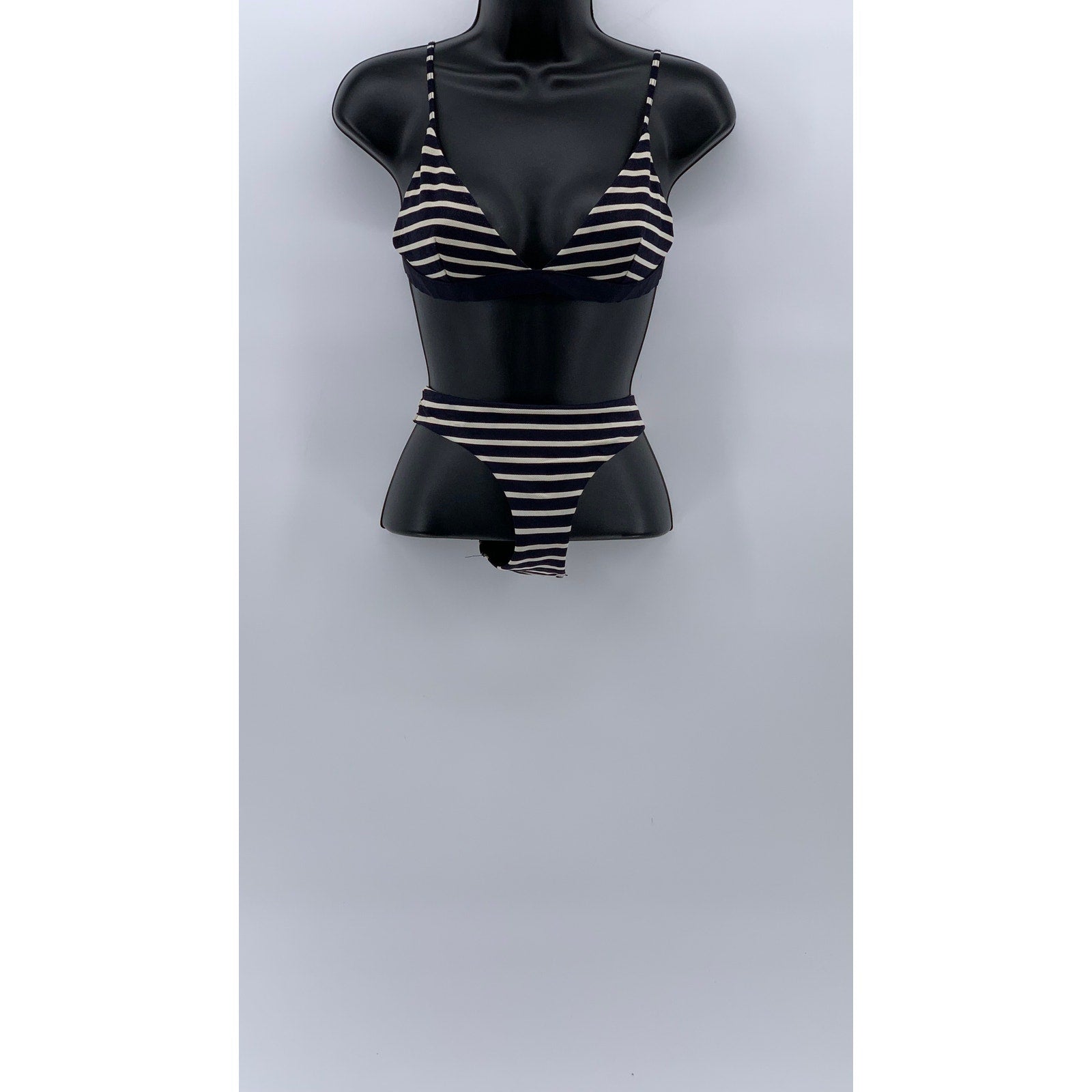 COS Women’s Navy-White Striped 2pc V-Neck Swimsuit SZ 4