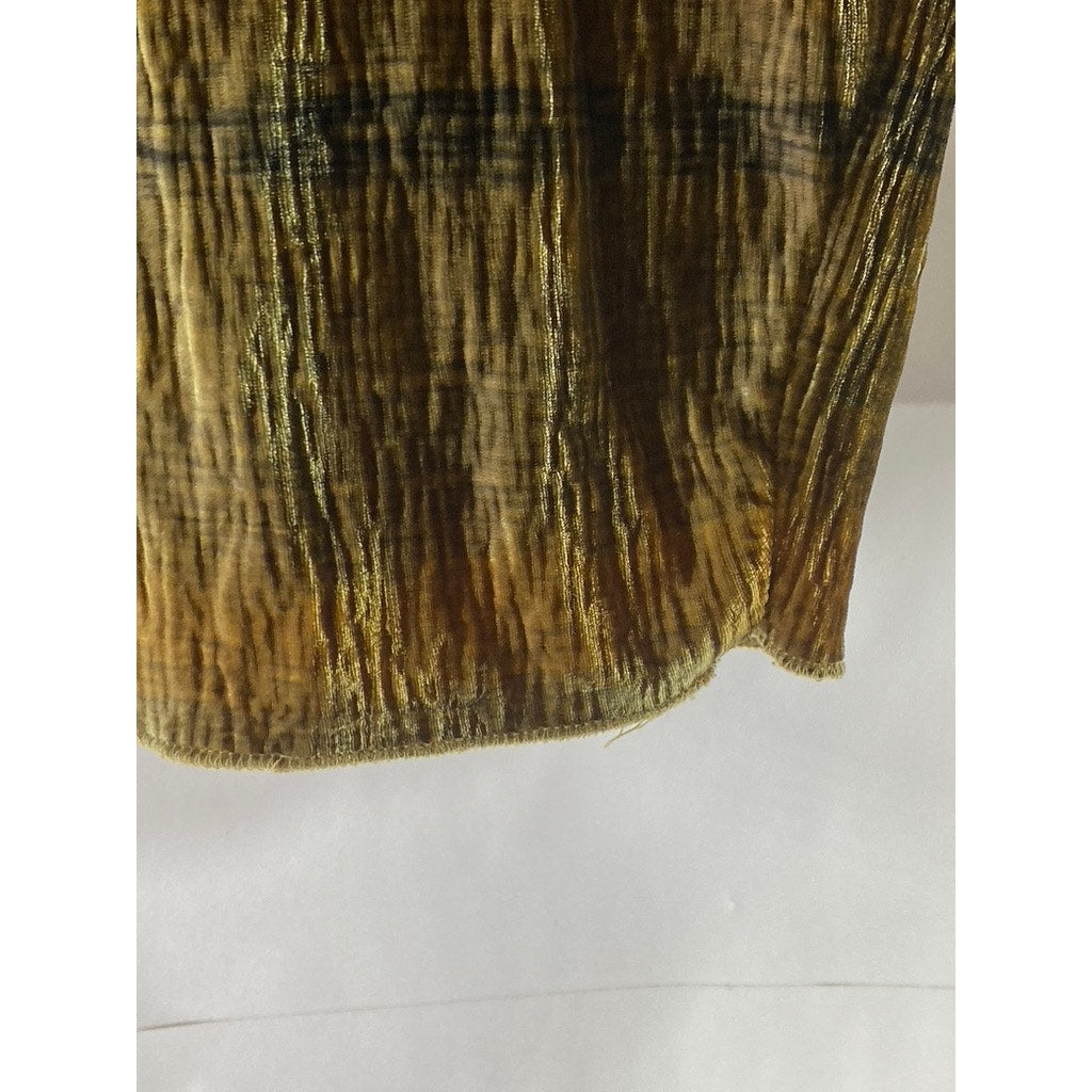 ZARA Women's Brown Printed Crinkle Velvet Mock-Neck Short Sleeve Top SZ S