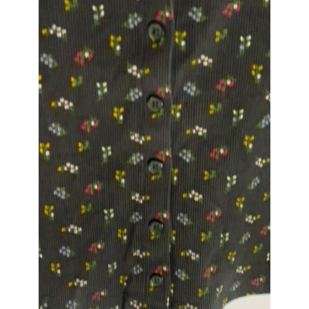 OLD NAVY Women's Grey Floral Print Button-Up Short Sleeve Scoop-Neck Top SZ S