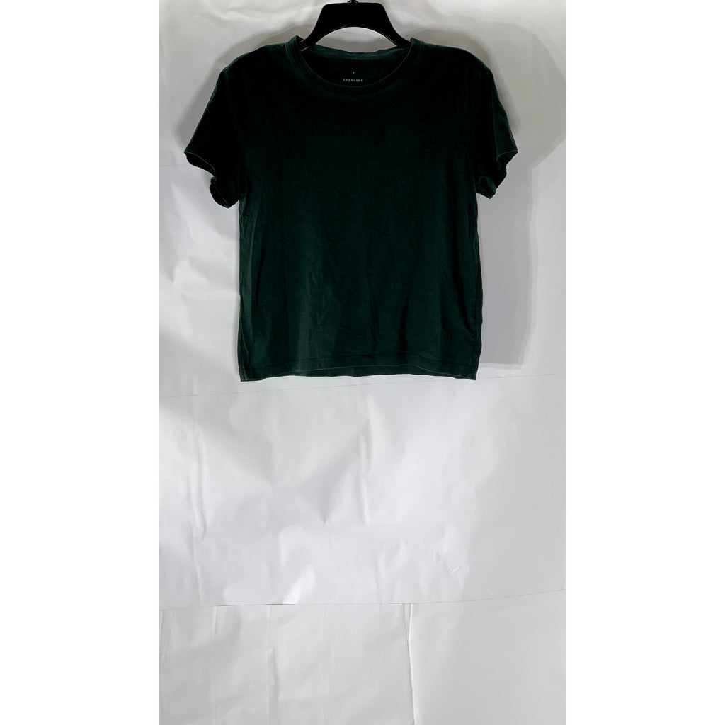 EVERLANE Women's Dark Green The Box Crewneck Short Sleeve Organic Cotton Top SZS