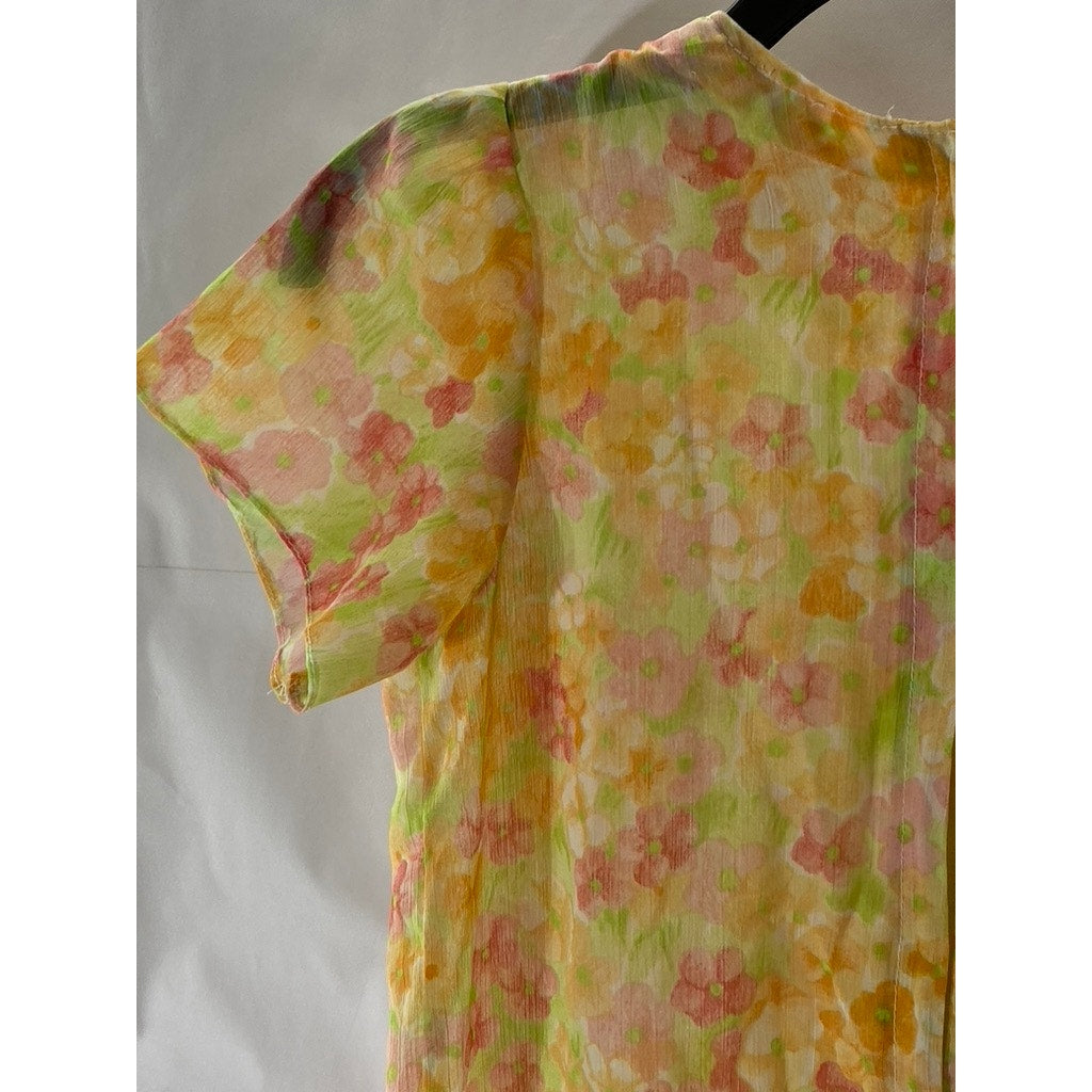 UNBRANDED Girls' Orange Floral Crewneck Short Sleeve Tiered Dress SZ L