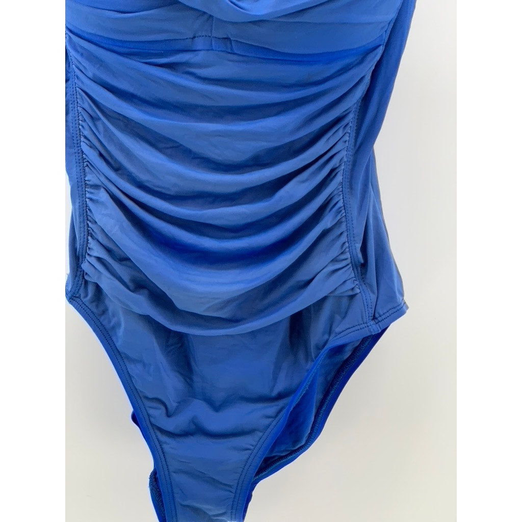 LA BLANCA Women's Blue Ruched One-Piece Swimsuit SZ 10