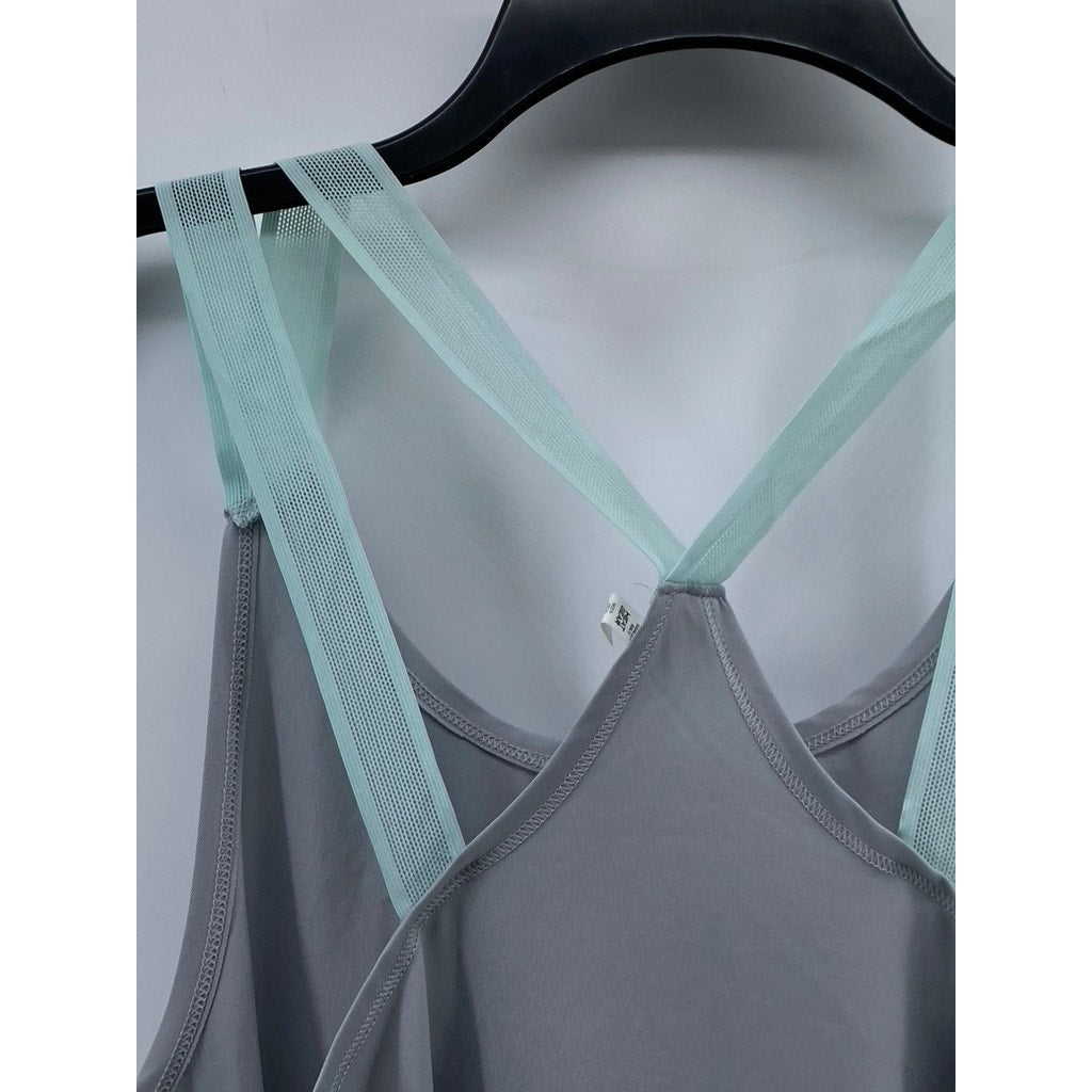 UNDER ARMOUR Women's Gray-Blue Mesh Cross-Strap Loose-Fit Tank Top SZ L