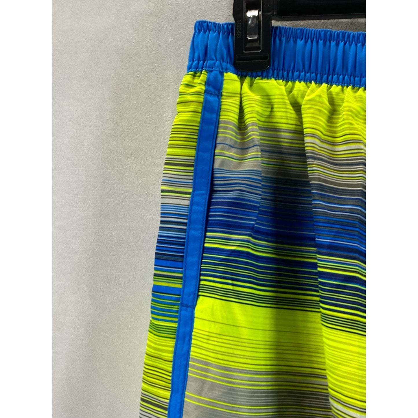 NIKE Men's Blue/Neon Green Mesh Lined Drawstring Pull-On Swim Trunks SZ M