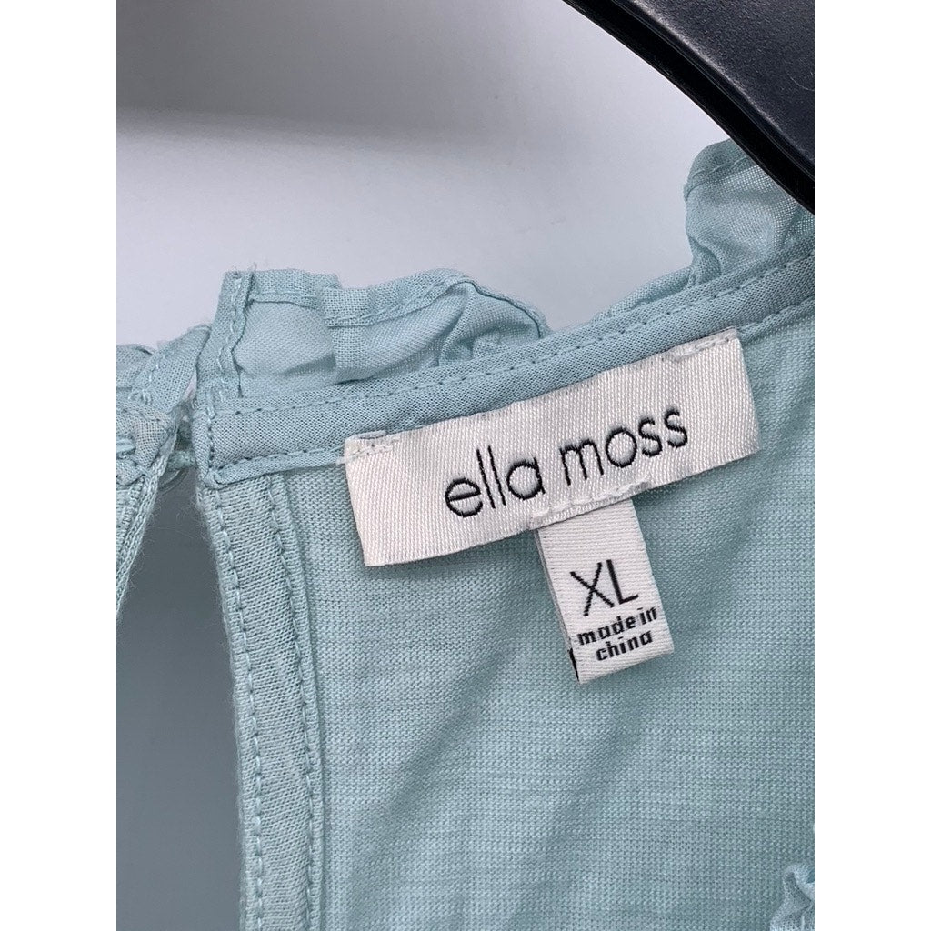 ELLA MOSS Women's Pale Green Ruffle Eyelet Short Sleeve Top SZ XL