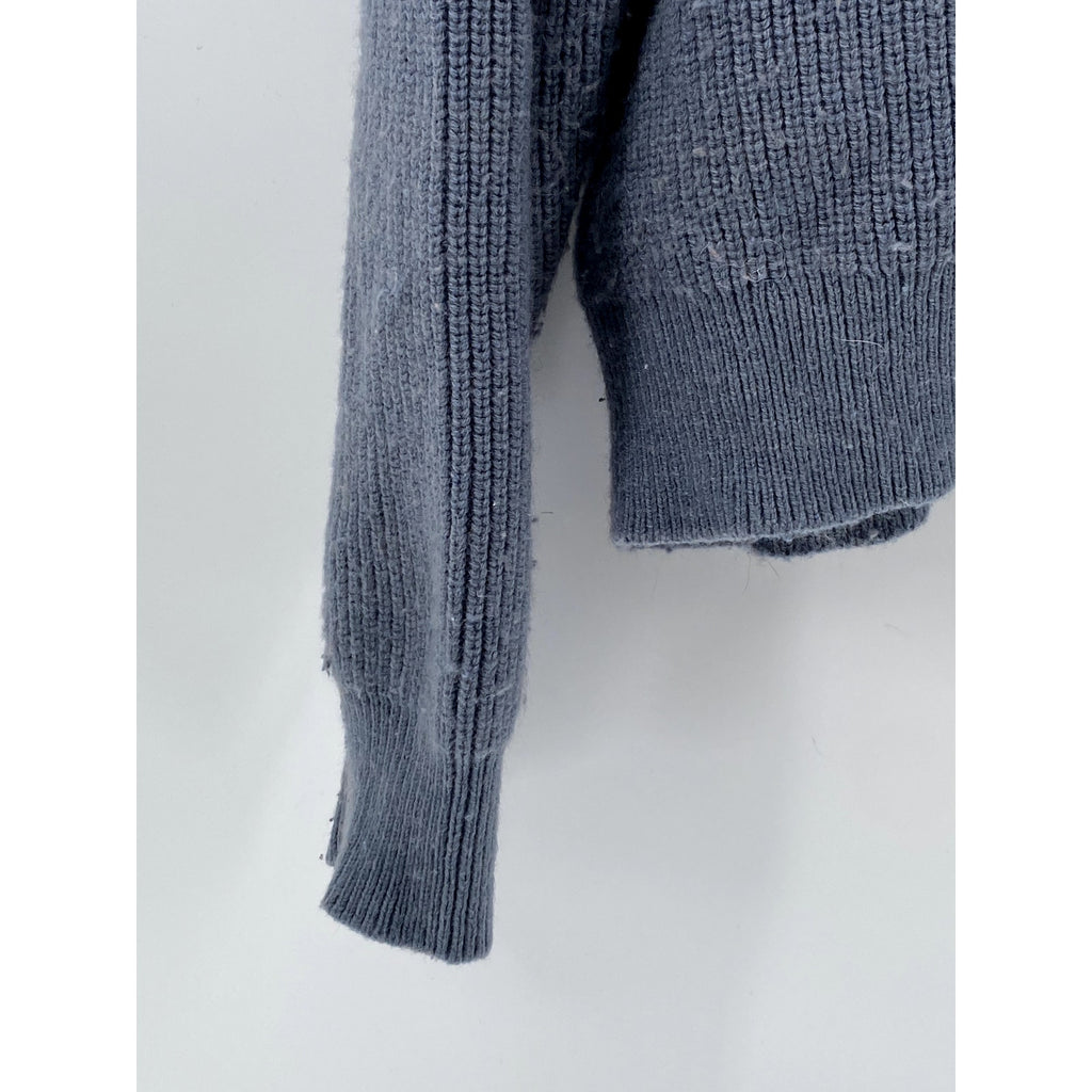 ZARA Men's Blue Ribbed V-Neck Long Sleeve Button-Up Cardigan SZ M