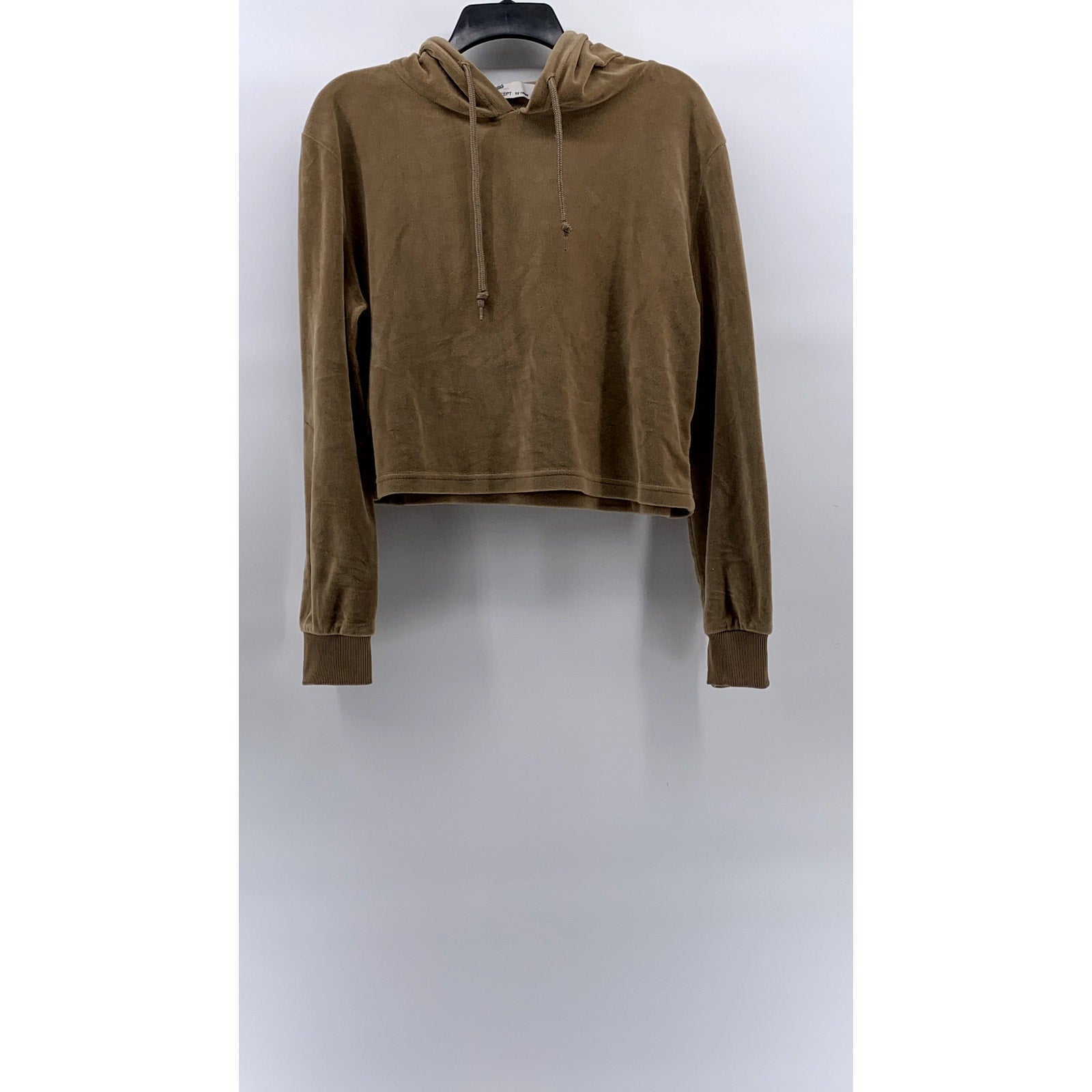 ROMA CONCEPTS By ROSEE Women's Brown Faux Suede Pullover Cropped Hoodie SZ M