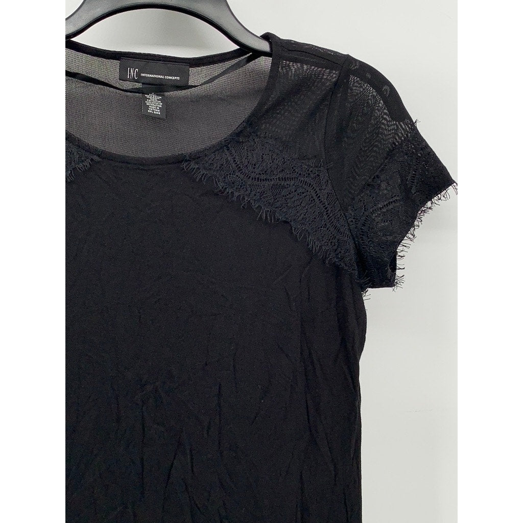 INC INTERNATIONAL CONCEPTS Women's Black Mesh Lace Short Sleeve Top SZ S