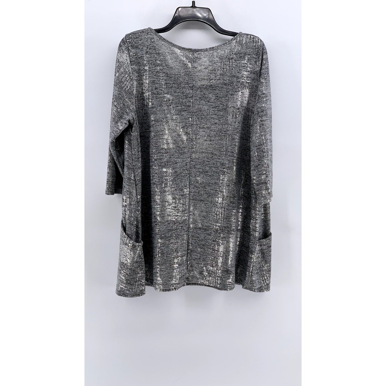 OLIVIA BLU Women's Plus Gray Metallic Scoop-Neck 3/4 Sleeve Top SZ 1X