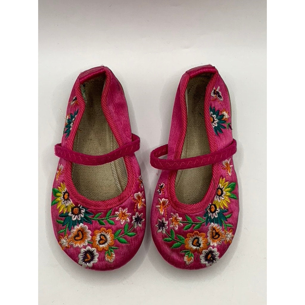UNBRANDED Baby's Pink Satin Floral Embroidered Mary Janes SZ 26(7)