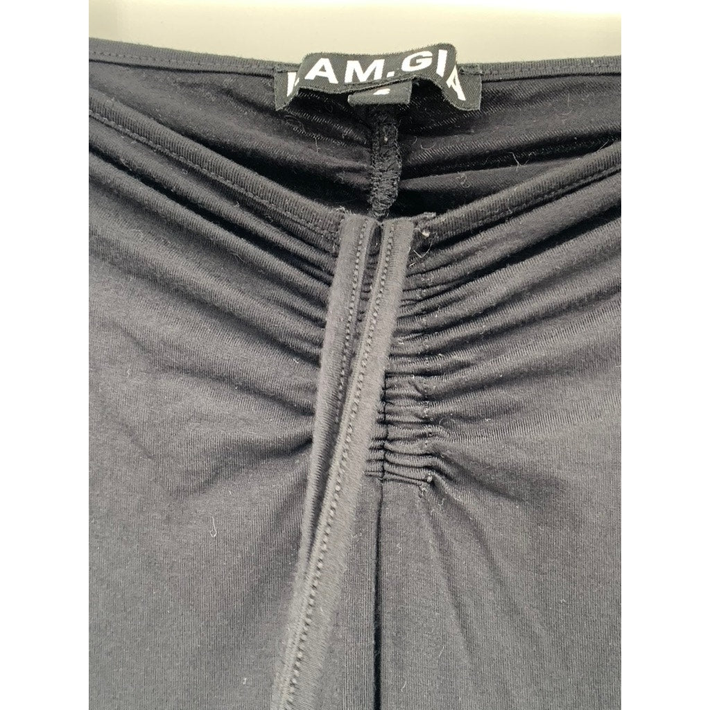 I.AM.GIA Women's Black Ruched Drawstring Relaxed-Fit Wide-Leg Pull-On Pant SZ S