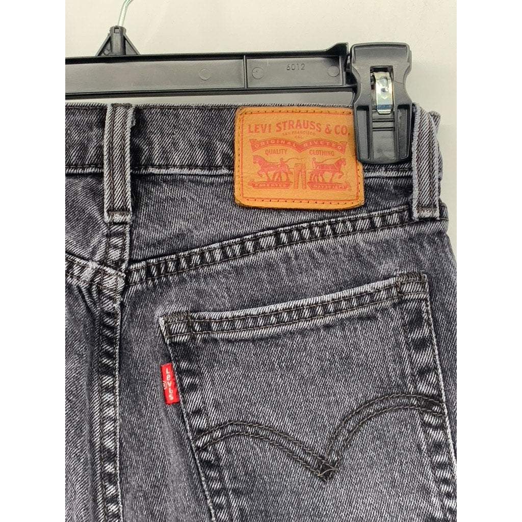 LEVI'S Women's Black Denim Wedgie Straight Frayed Button-Fly Jeans SZ 25