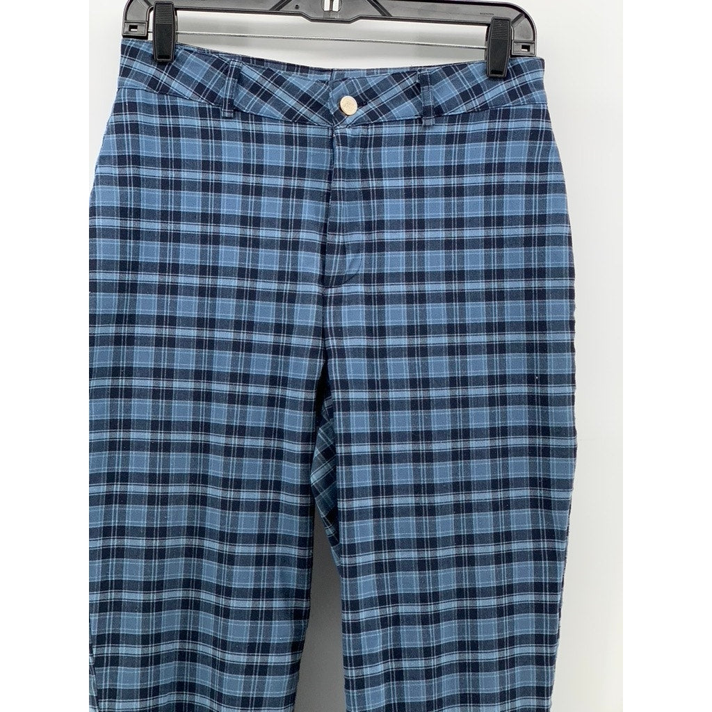 BLUE ASPHALT Women's Vintage Blue Plaid Straight-Leg Pants SZ M