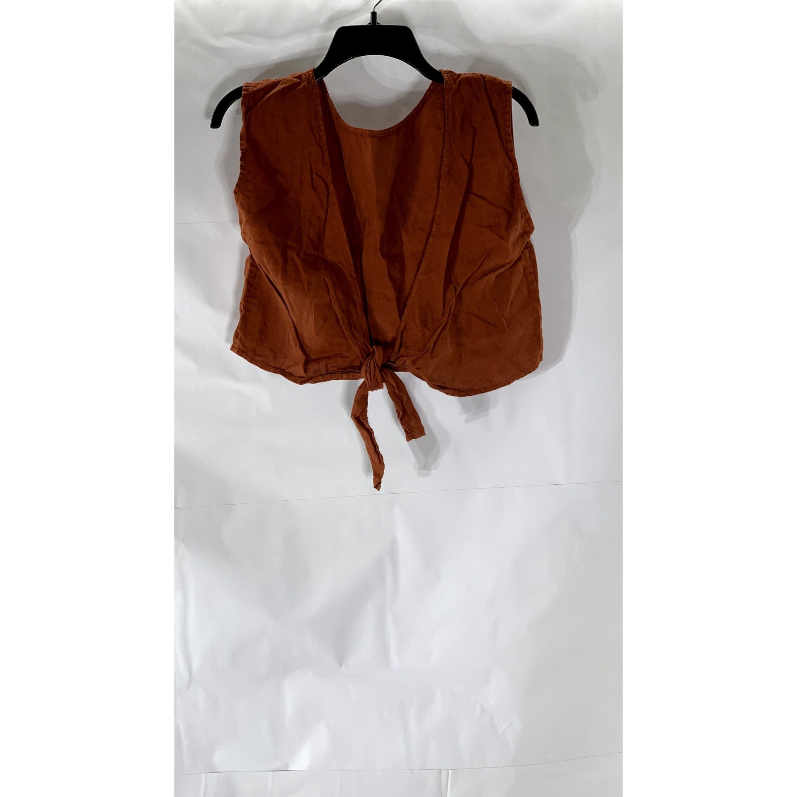 LOFT Women's Rust Orange Linen Tie Front Hem Sleeveless Crop Top SZ S