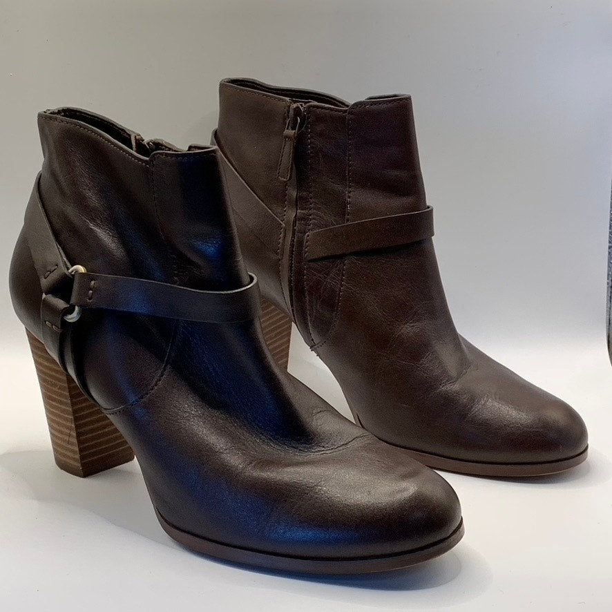 COLE HAAN Women's Brown Leather Calixta Round-Toe Side-Zipper Bootie SZ 10