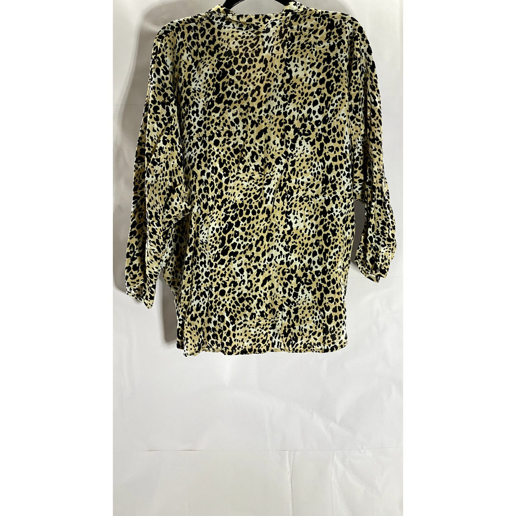 CHELSEA GIRL Women's Tan/Black Animal Print Button-Up Long Sleeve Top SZ 12