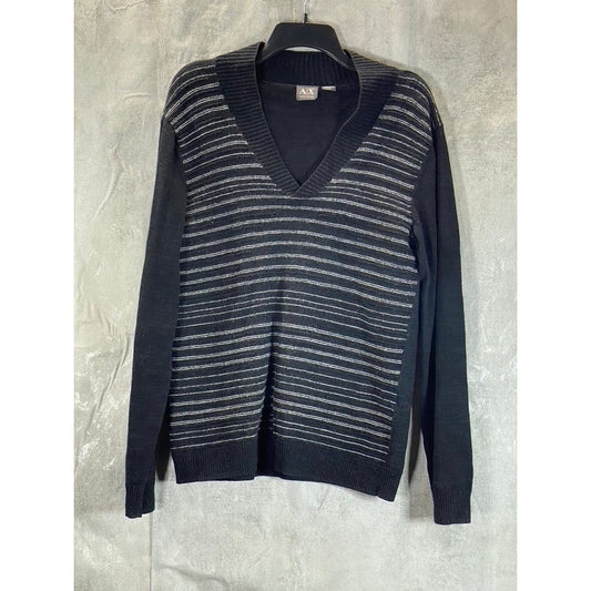 A|X ARMANI EXCHANGE Men's Black Striped V-Neck Pullover Sweater SZ XL