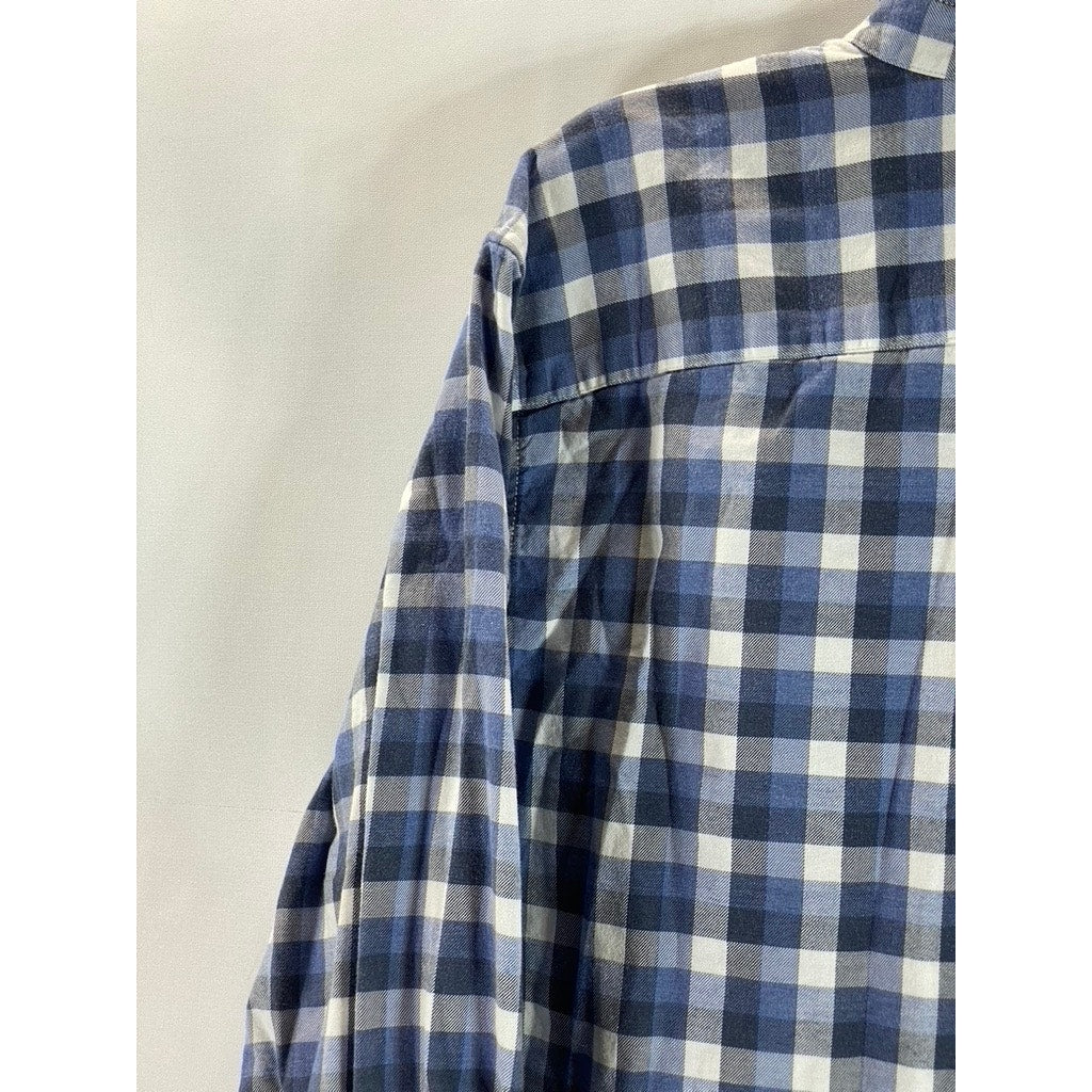 BANANA REPUBLIC Men's Blue Plaid Luxe Flannel Slim-Fit Button-Up Shirt SZ XL