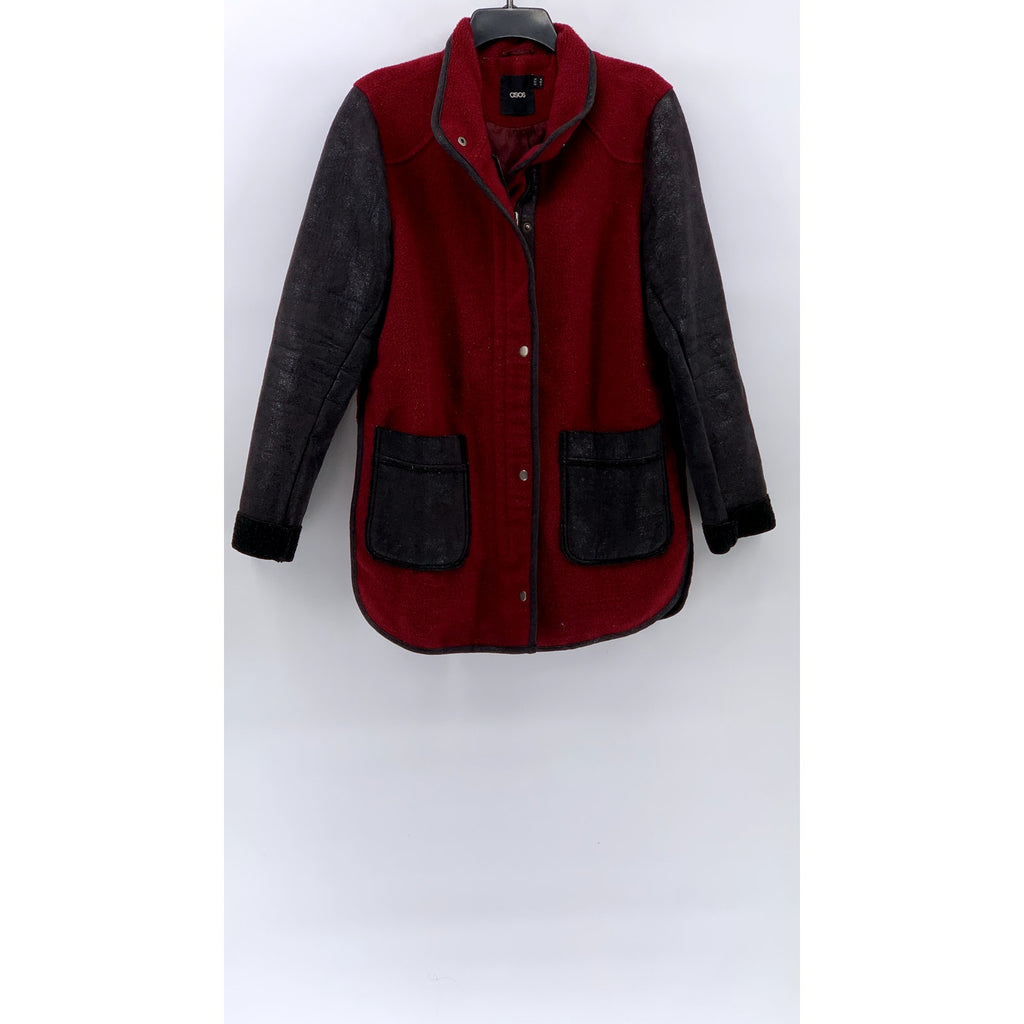 ASOS Women's Red-Black Fleece Button-Down Jacket SZ 6