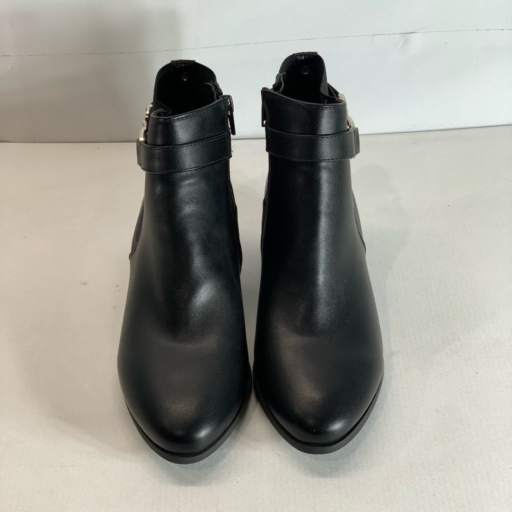 KAREN SCOTT Women's Black Faux-Leather Nadine Almond-Toe Block-Heel Bootie SZ7.5