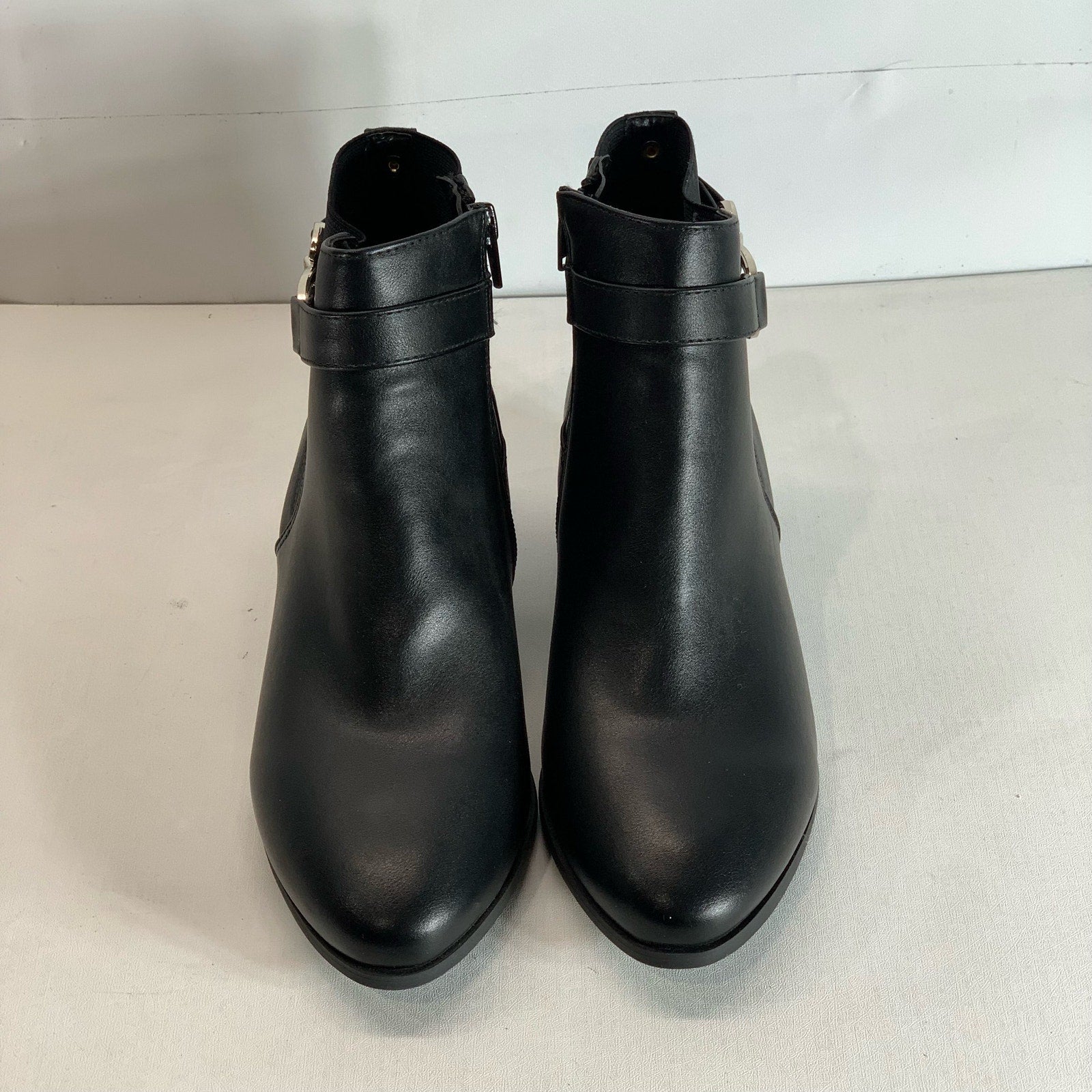 KAREN SCOTT Women's Black Faux-Leather Nadine Almond-Toe Block-Heel Bootie SZ7.5