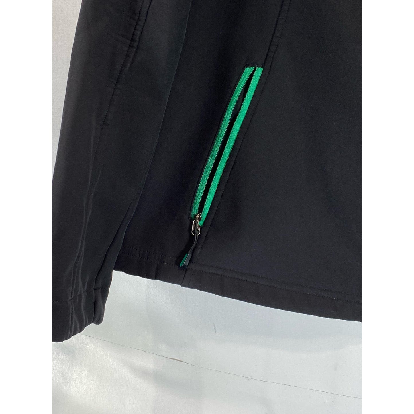 EDDIE BAUER Women's Black/Green Trim Softshell Stand Collar Zip-Up Jacket SZ L
