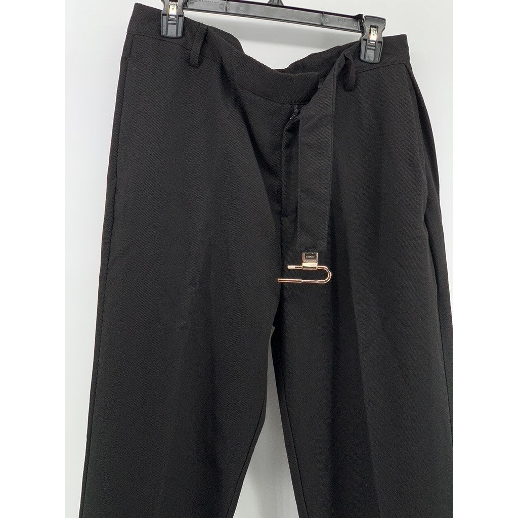 UNBRANDED Men's Black Ribbed Lock Buckle Straight-Leg Pant SZ L