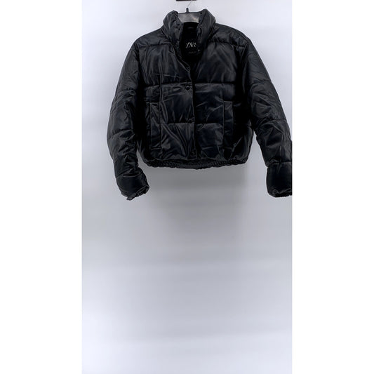 ZARA Women's Black Zip-Up Stand Collar Long Sleeve Puffer Jacket SZ XS