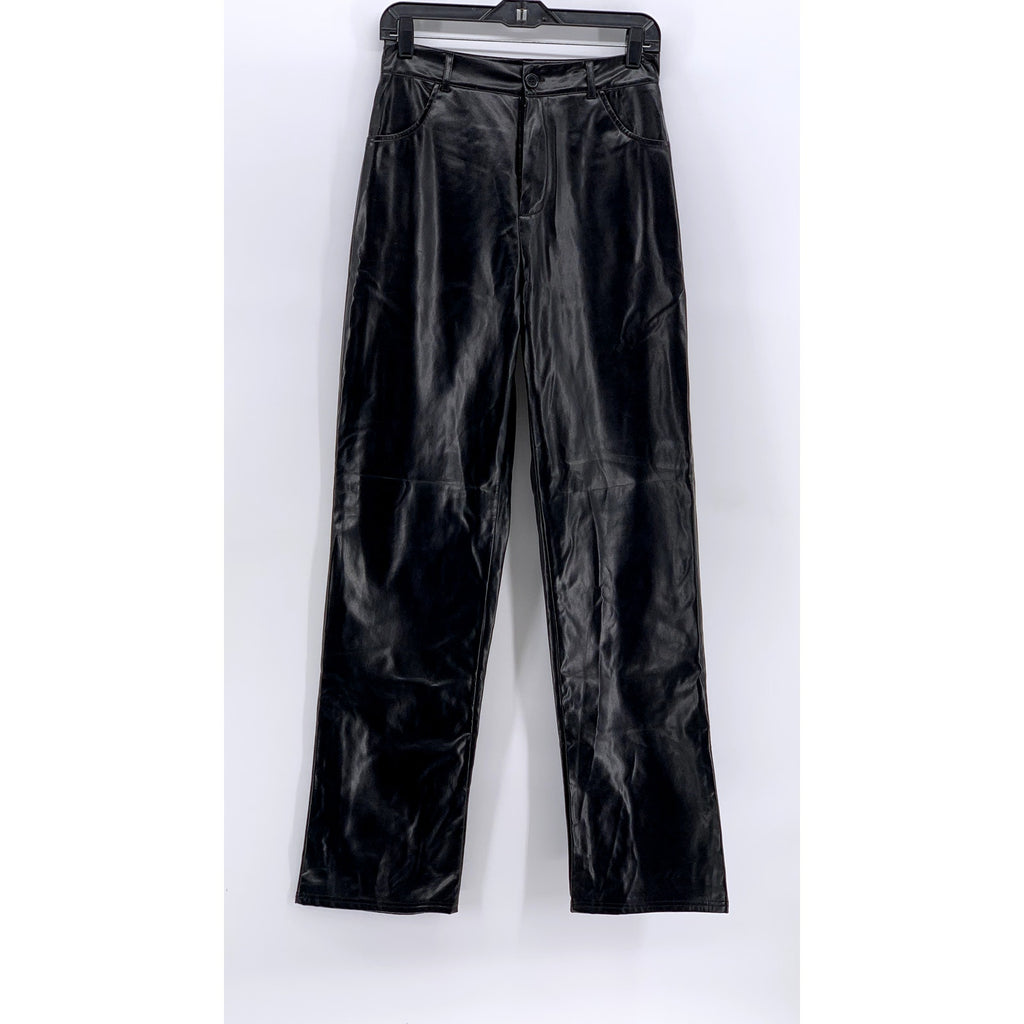SHEIN Women's Black Faux-Leather Straight Leg Pants SZ S/Tall
