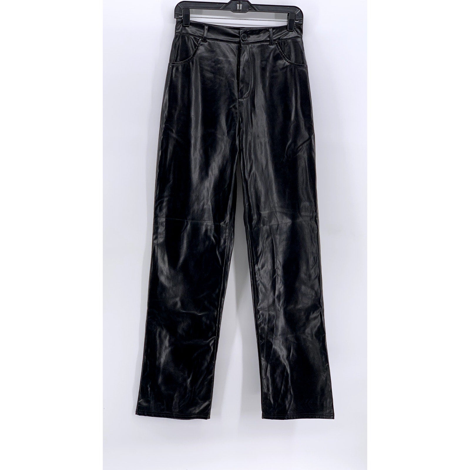SHEIN Women's Black Faux-Leather Straight Leg Pants SZ S/Tall
