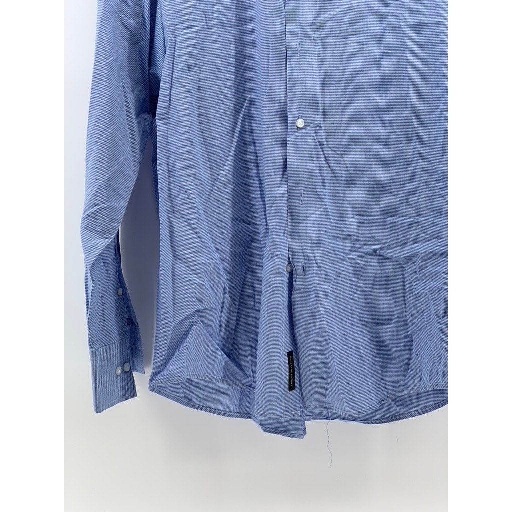 LAWRENCE HUNT Men's Blue-White Gingham Button-Up Long Sleeve Shirt SZ L