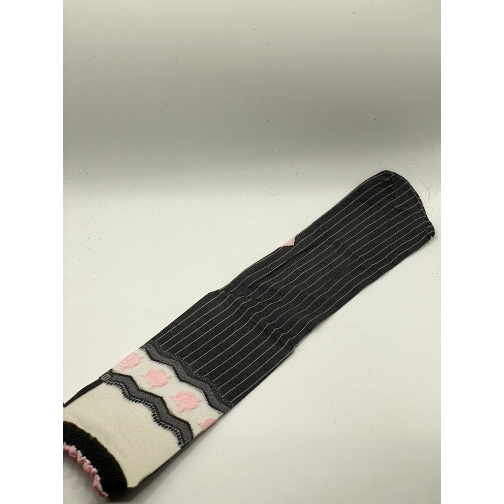 FRENCH CURVE Women's Black-White-Pink Striped Semi Sheer Socks SZ OS