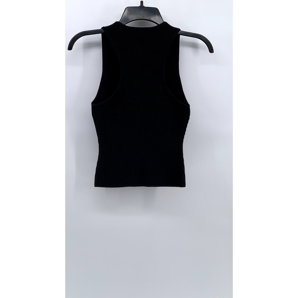 BABATON Women's Black Ribbed Sleeveless Halter Top SZ S