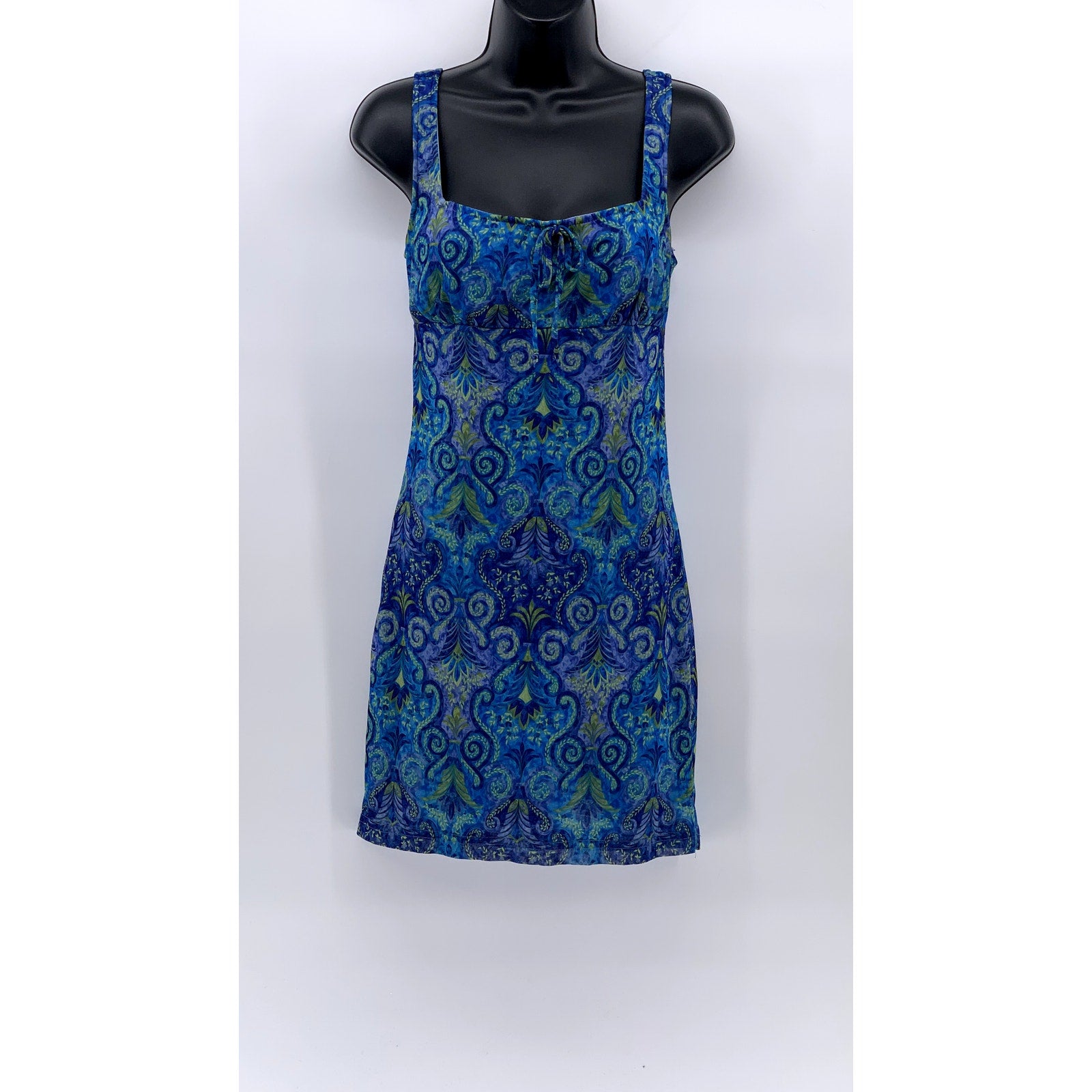CITY STUDIO Women's Blue Mesh Paisley Straight-Neck Bodycon Mini Dress SZ S